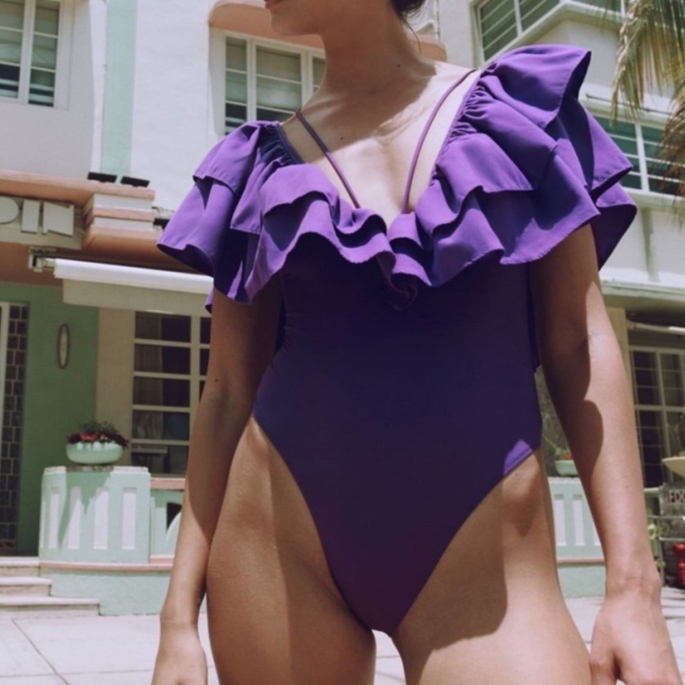 {Zara} Brand New Purple Ruffle One Piece Swimsuit